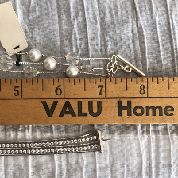 Lot of 4 bangle cuff strap multi-layer faux pearls & Paris theme bracelets 1 NWT - Picture 11 of 13